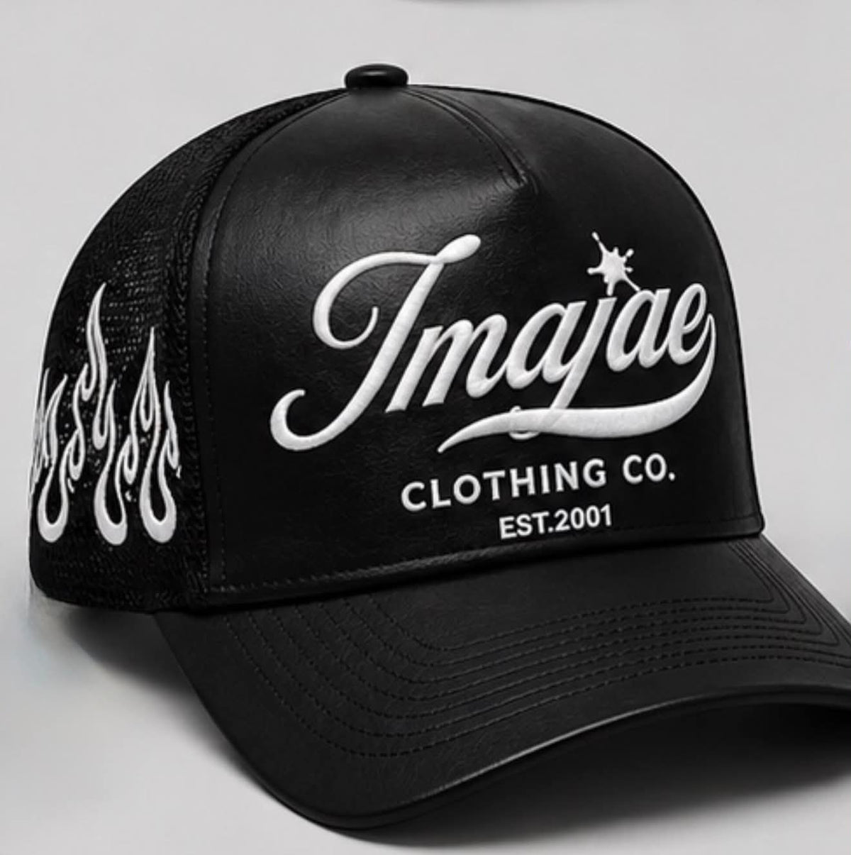 IMAJAE SIGNUATUERE PU LEATHER DESIGNER TRUCKER HATS