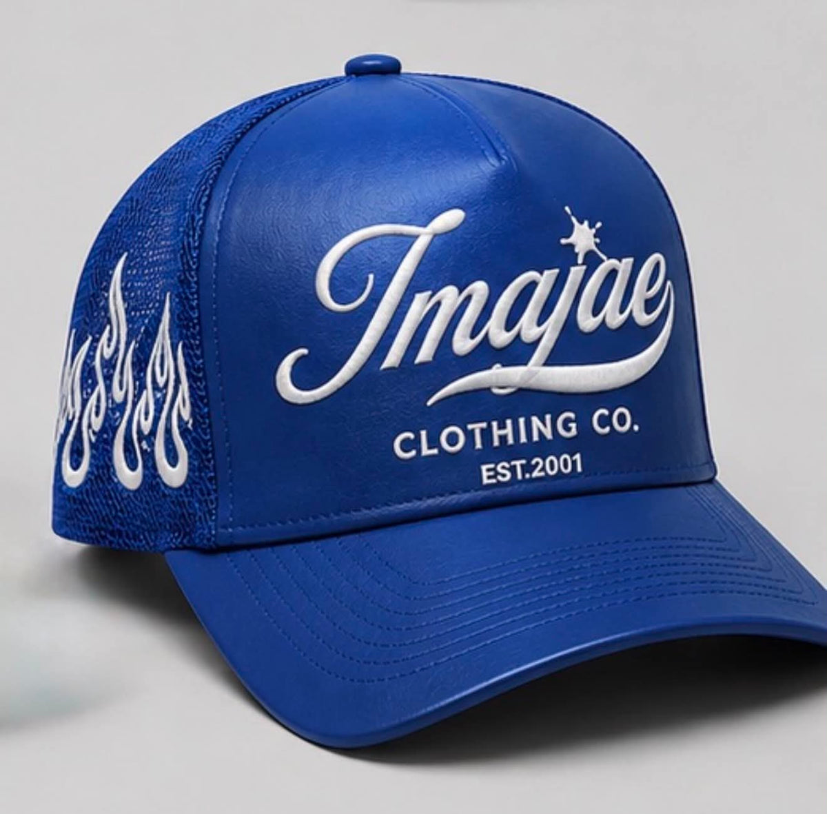 IMAJAE SIGNUATUERE PU LEATHER DESIGNER TRUCKER HATS