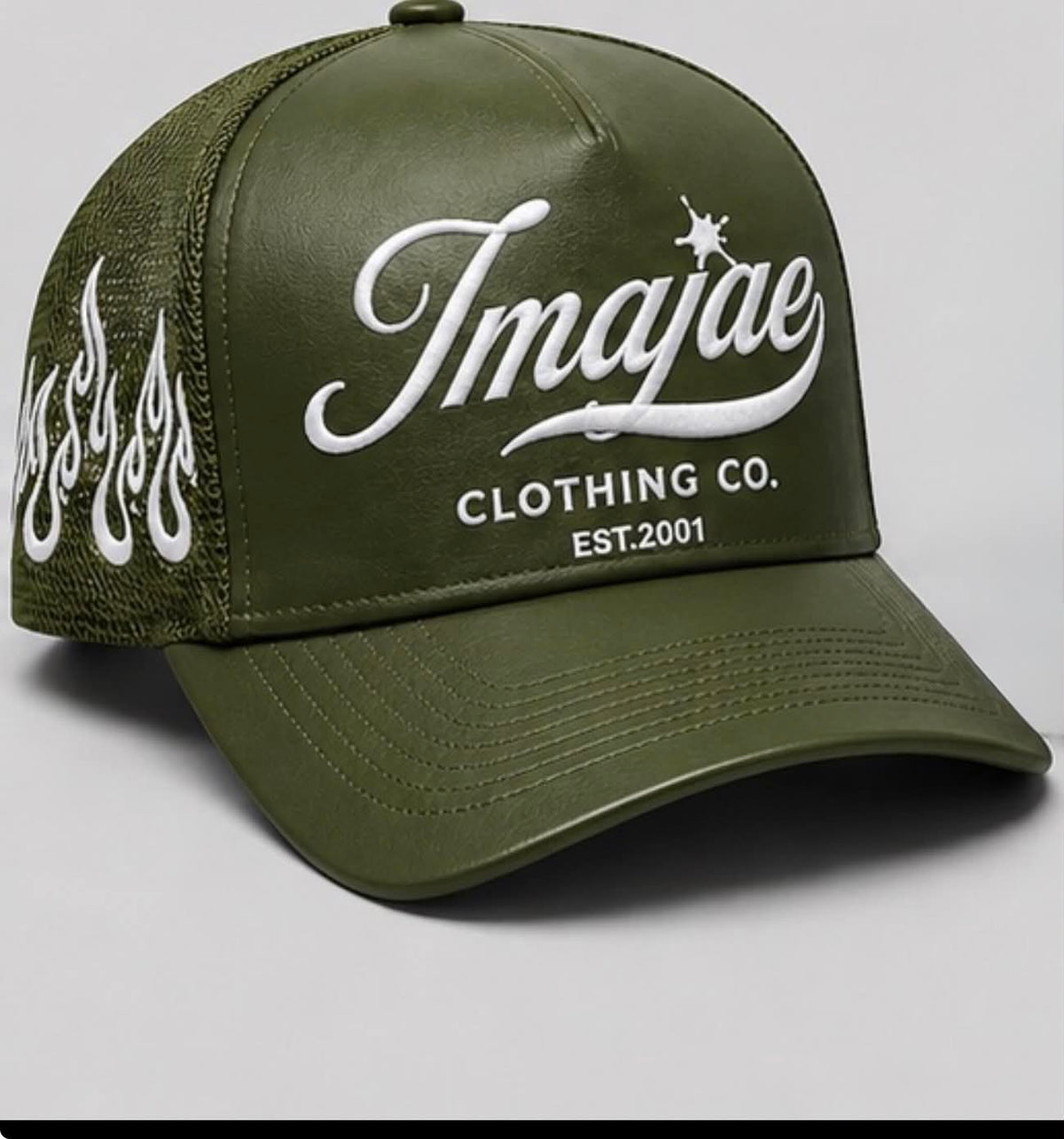 IMAJAE SIGNUATUERE PU LEATHER DESIGNER TRUCKER HATS
