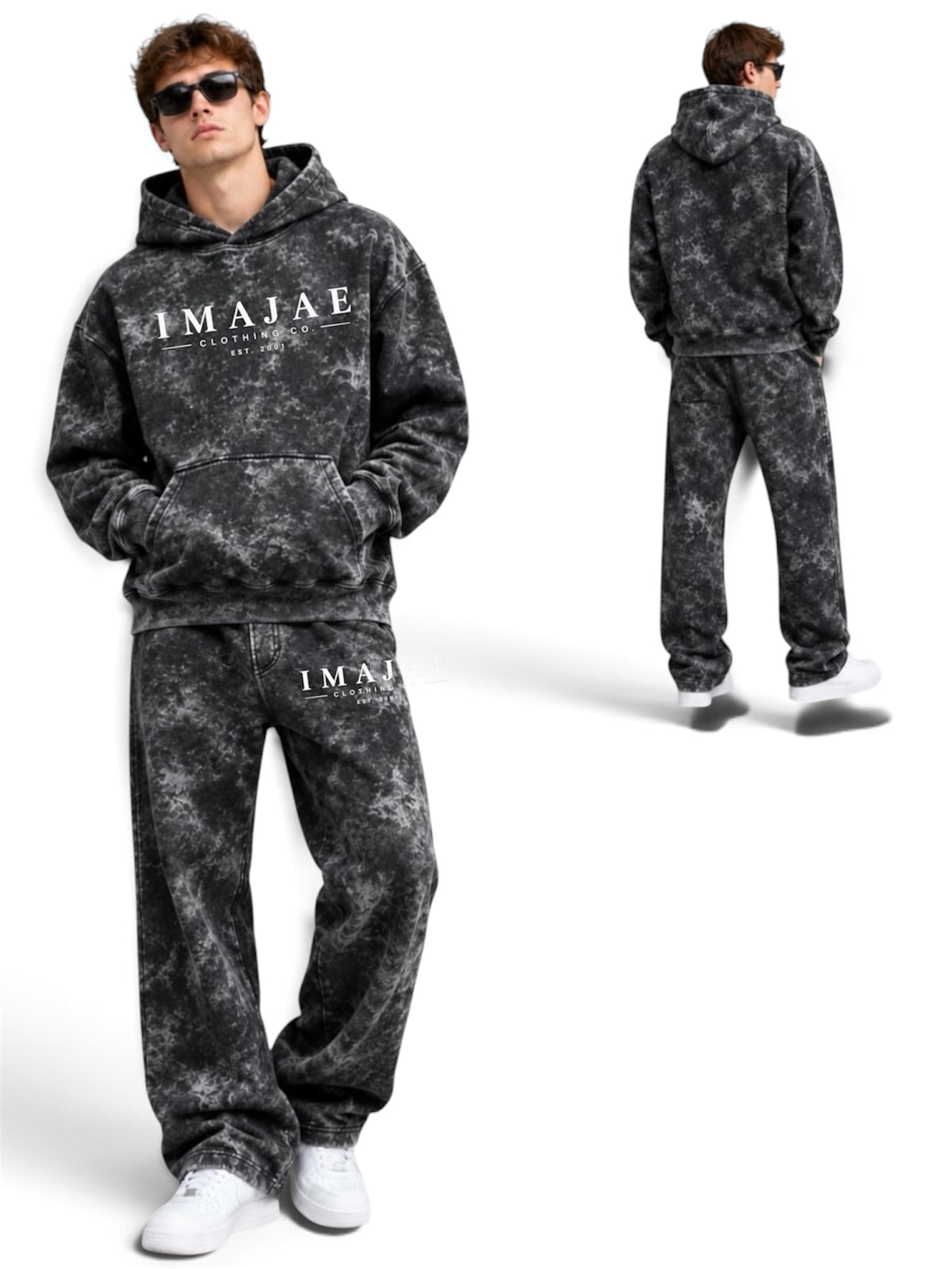 IMAJAE OVERSIZED ACID WASHED HOODIE SWEATSUIT
